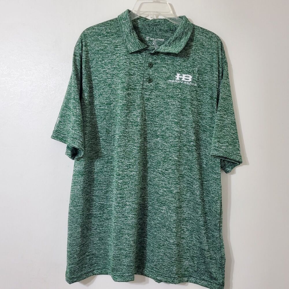 Holloway Mens XL Polo Heathered Green Logo For Honey Brake Lodge